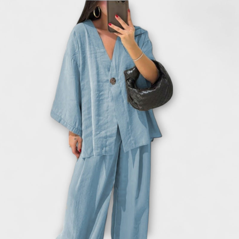 Jacqueline - Completo Casual con Top a Scollatura a V e Pantaloni