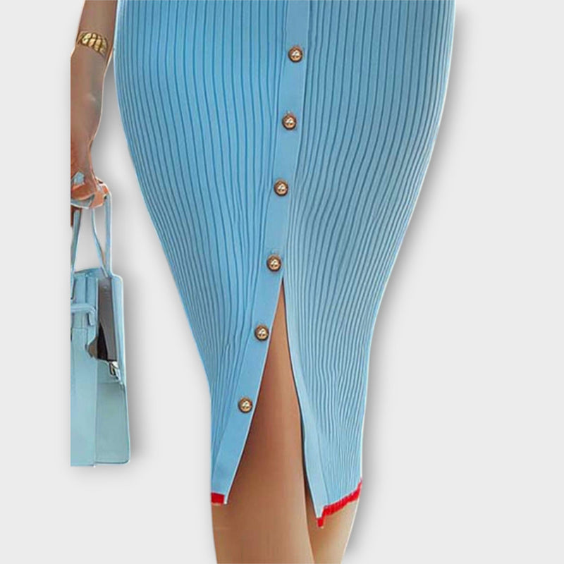 Sina - Elegante vestito a tubino in cotone blu baby
