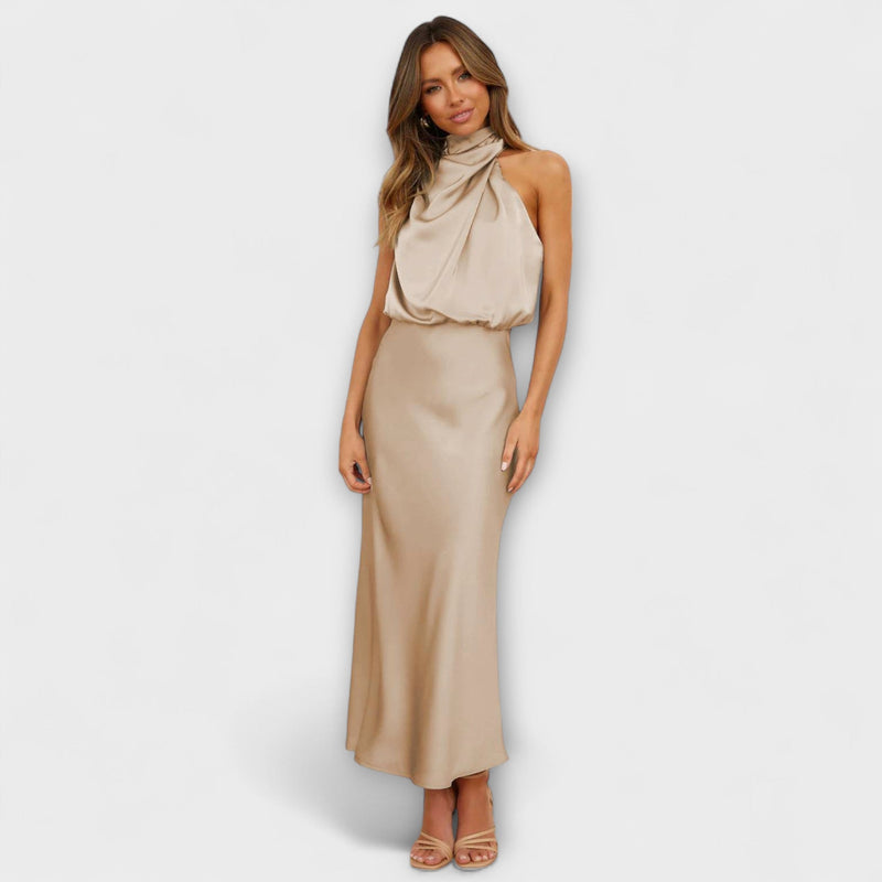 Elegante vestito maxi halter giallo estivo