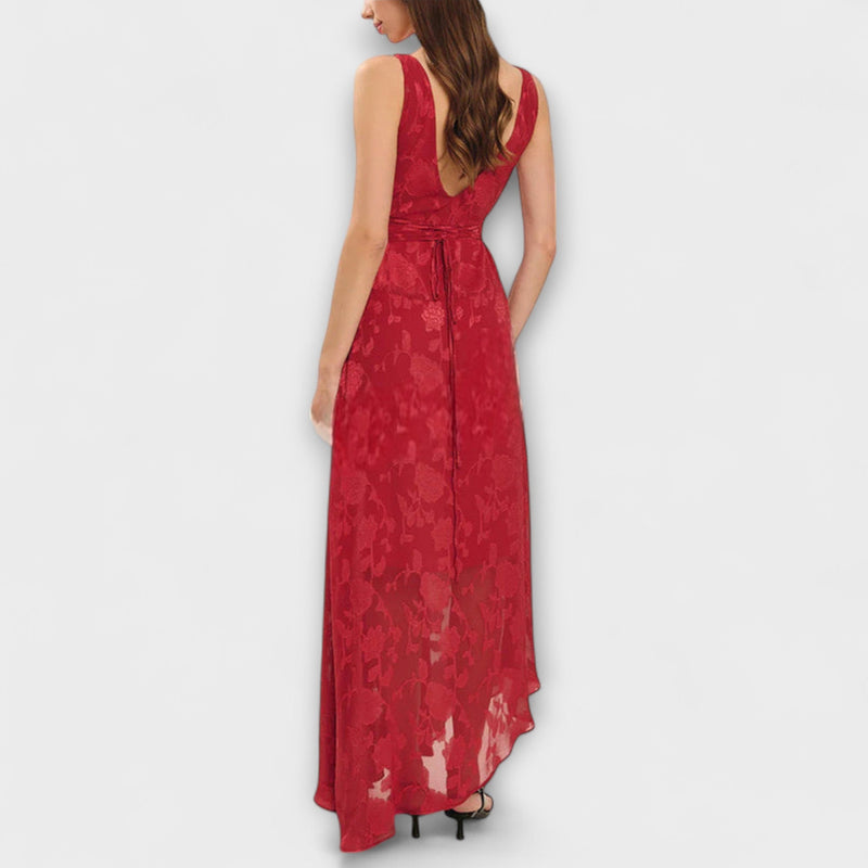 Opale - Elegante vestito maxi in jacquard con schiena scoperta