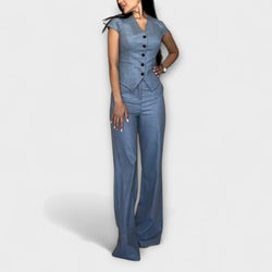 Ivy - Completo di top e pantaloni con scollo a V elegante