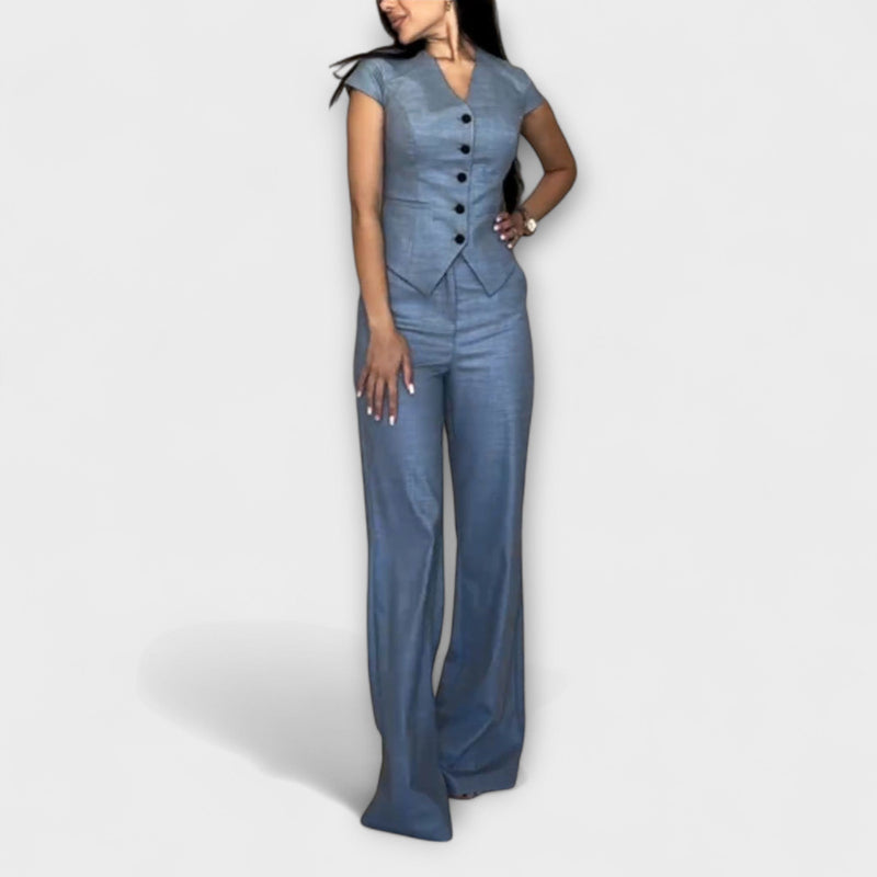 Ivy - Completo di top e pantaloni con scollo a V elegante