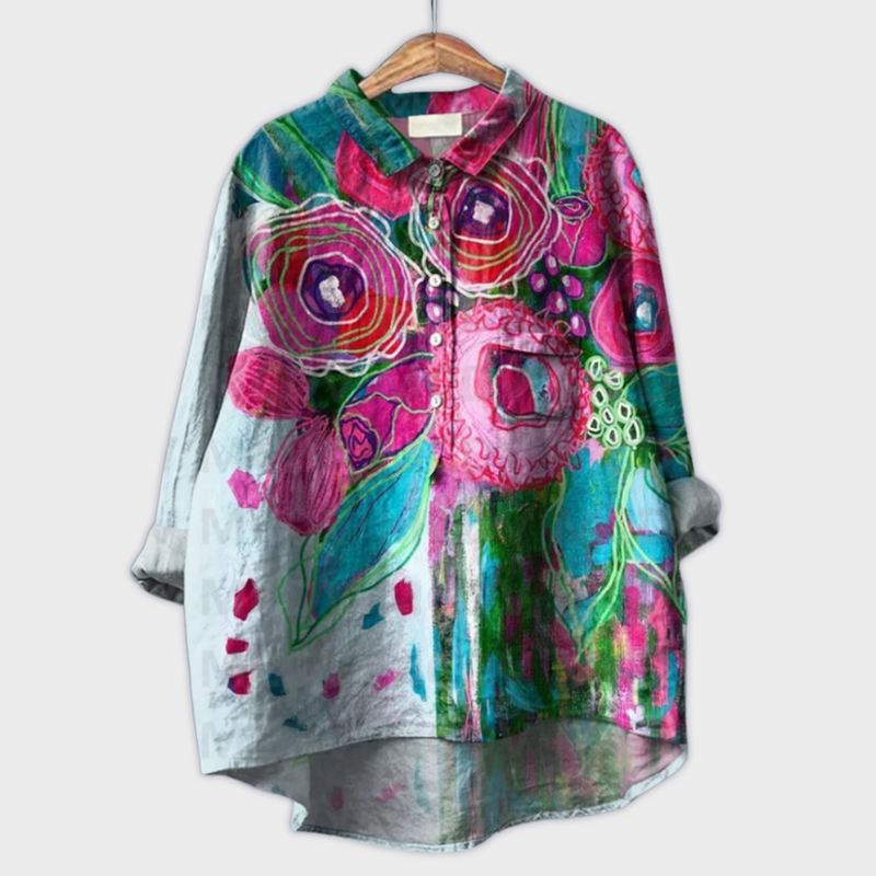 Magdalena - Blusa da donna realizzata a mano con design floreale