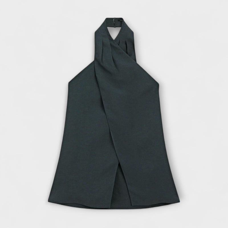Leah - Top Collo Halter Blu con Scollatura sulla Schiena