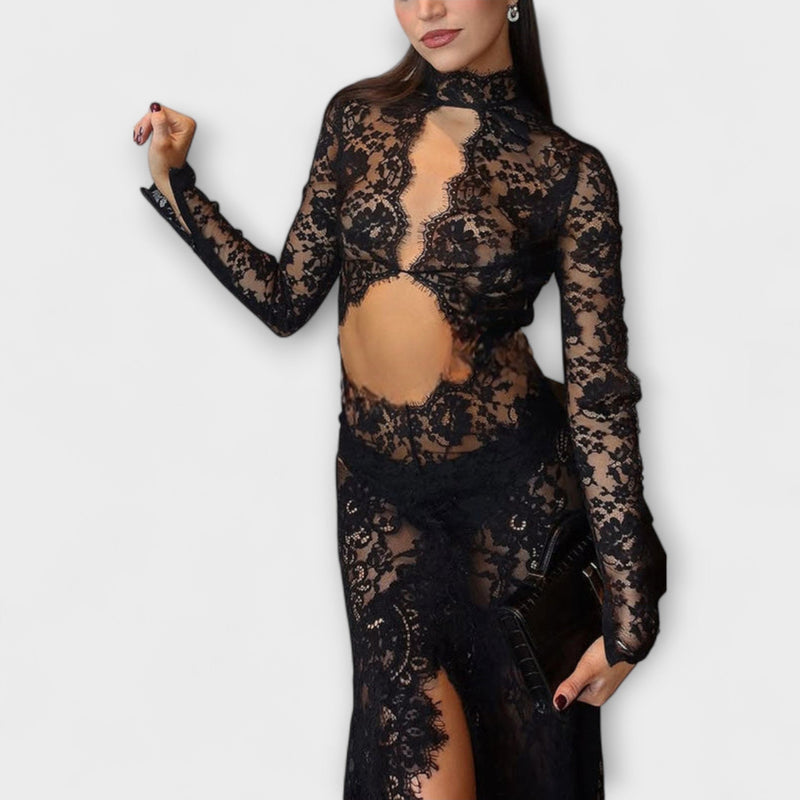 Azalea - Eleganza di Mezzanotte Vestito Maxì Trasparente con Taglio