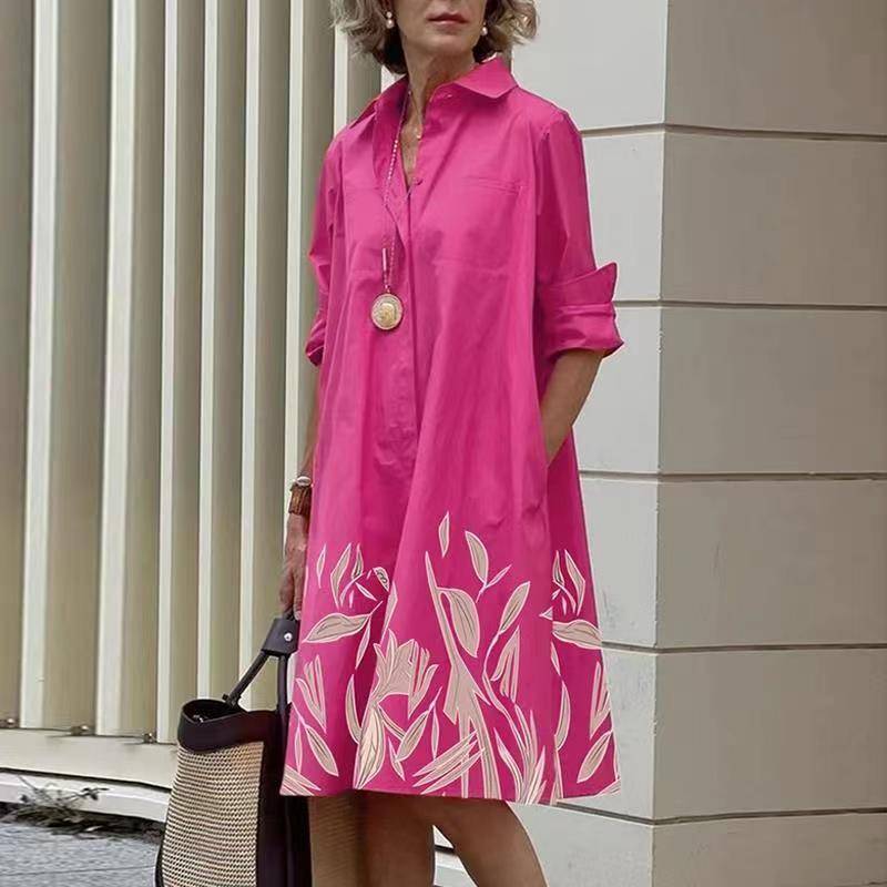 Abito camicia moderno con colletto e maniche a tre quarti