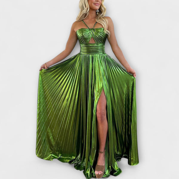 Maxi abito con tessuto metallico