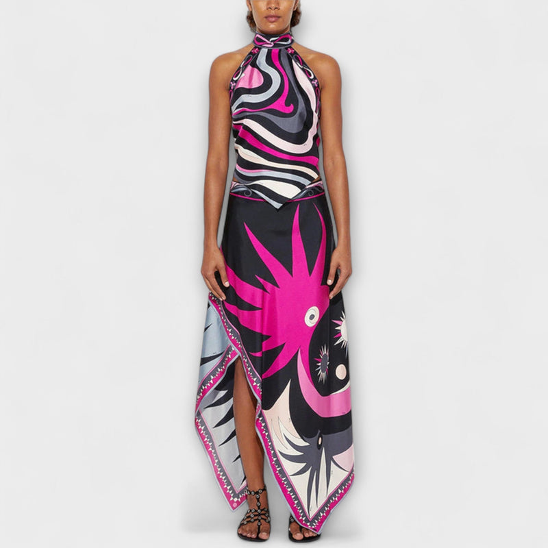 Everly - Completo top halter e gonna midi asimmetrica