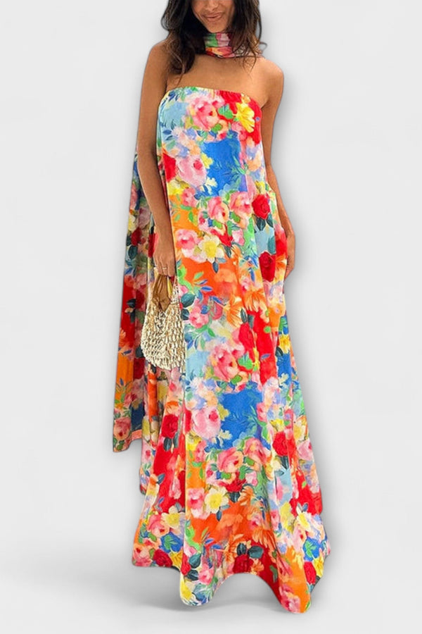 Harlow - Vestito Maxi Floreale Senza Spalline