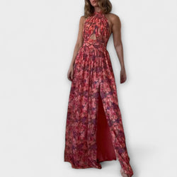 Nortrud - Vestito maxi senza schiena con stampa floreale