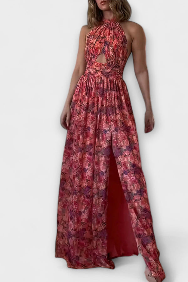 Nortrud - Vestito maxi senza schiena con stampa floreale