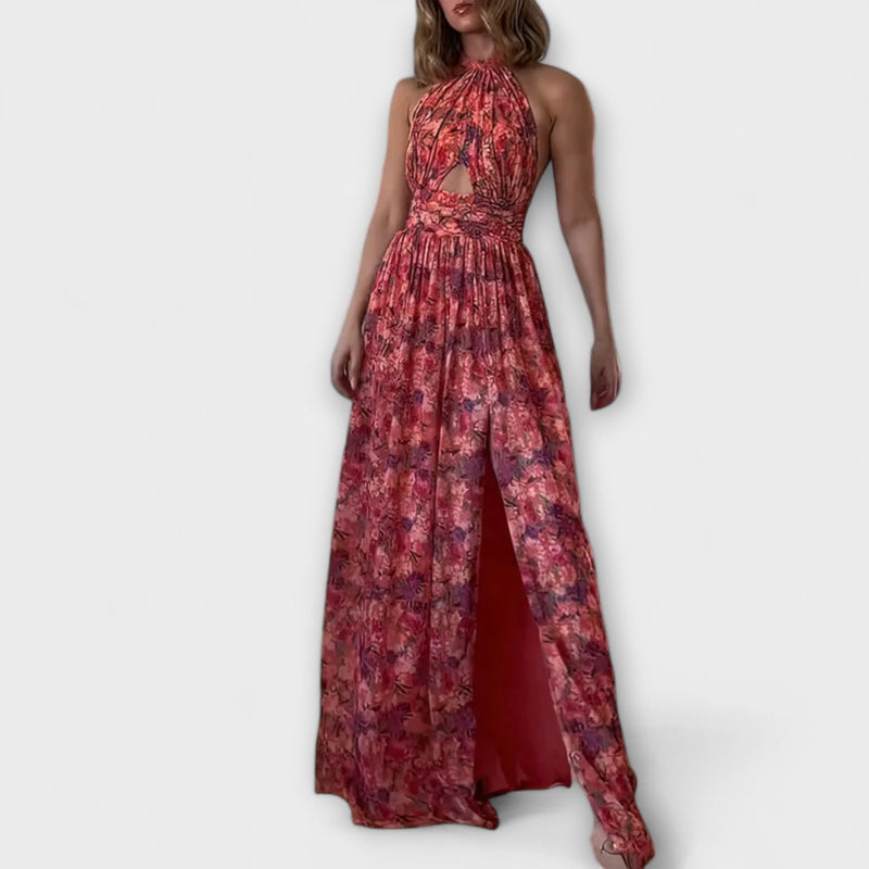 Nortrud - Vestito maxi senza schiena con stampa floreale