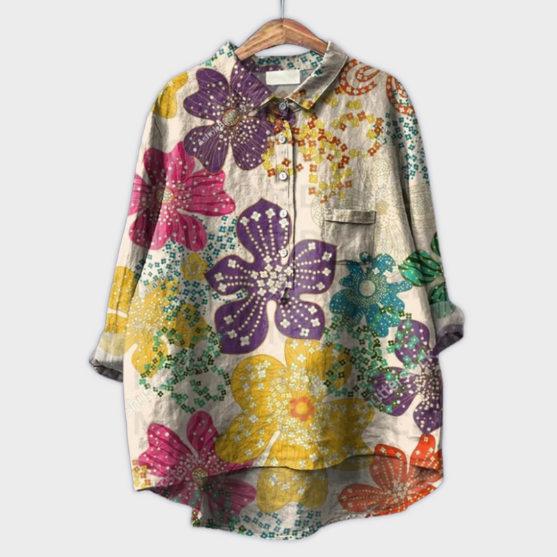 Magdalena - Blusa da donna realizzata a mano con design floreale