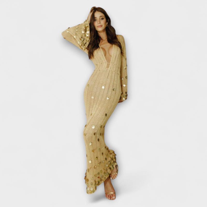 Kathleen - Vestito Maxi in Punto Dorato di Dolly