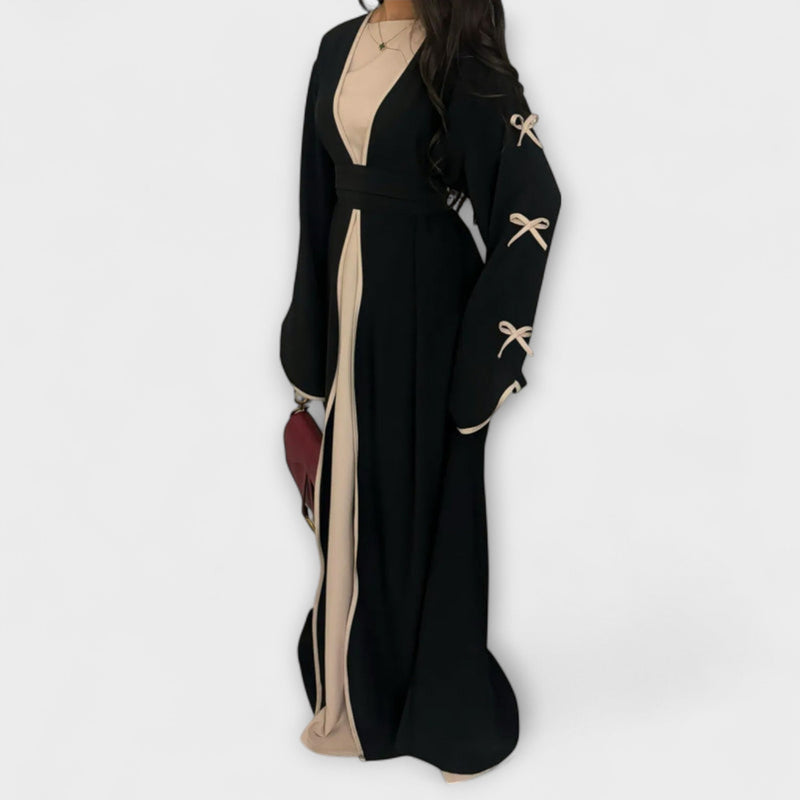 Jasmin - Elegante duo di cardigan e vestito con decorazione di fiocchi