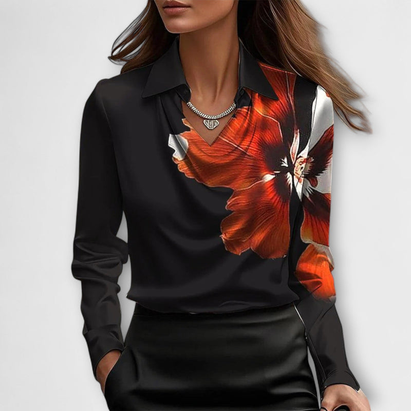 Blusa brillante con colletto arricciato