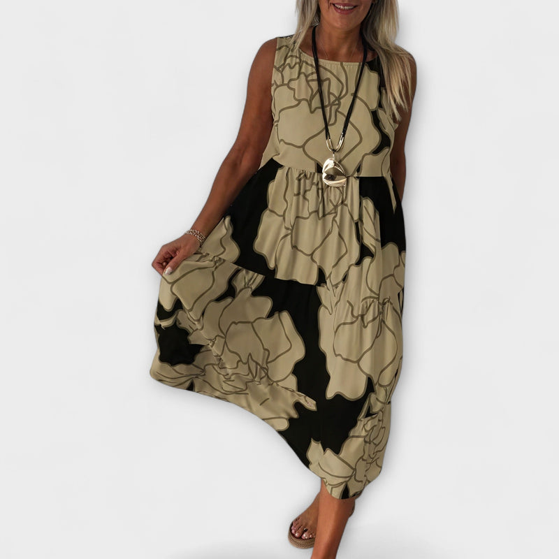Vestito midi floreale con gonna a volant