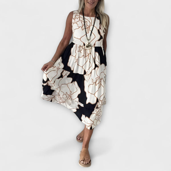 Vestito midi floreale con gonna a volant
