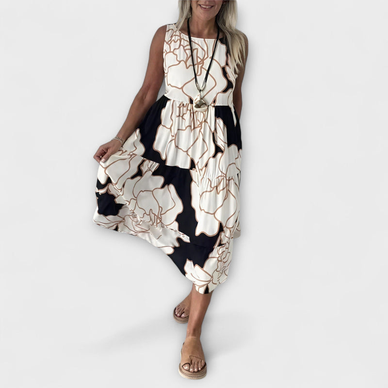 Vestito midi floreale con gonna a volant