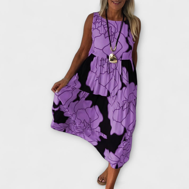 Vestito midi floreale con gonna a volant