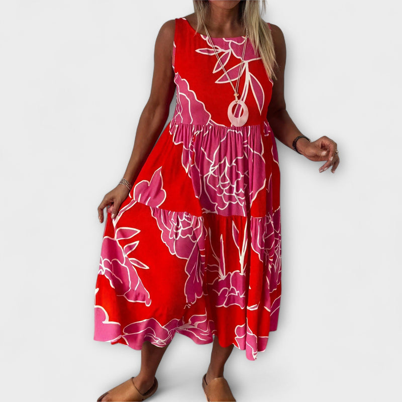 Vestito midi floreale con gonna a volant