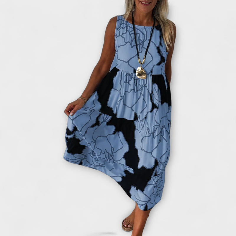 Vestito midi floreale con gonna a volant