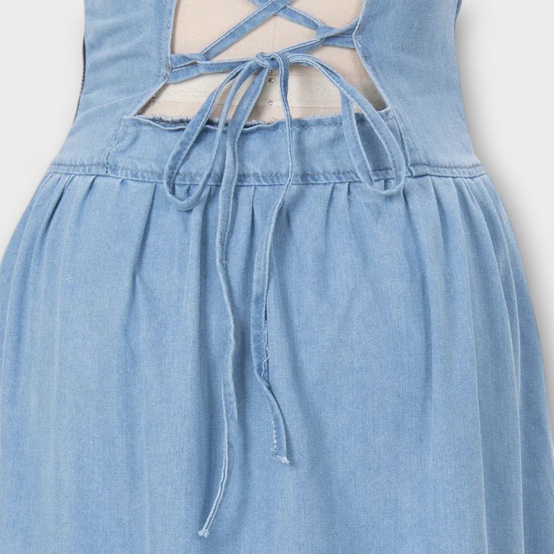 Lux - Vestito senza spalline in Denim Blu