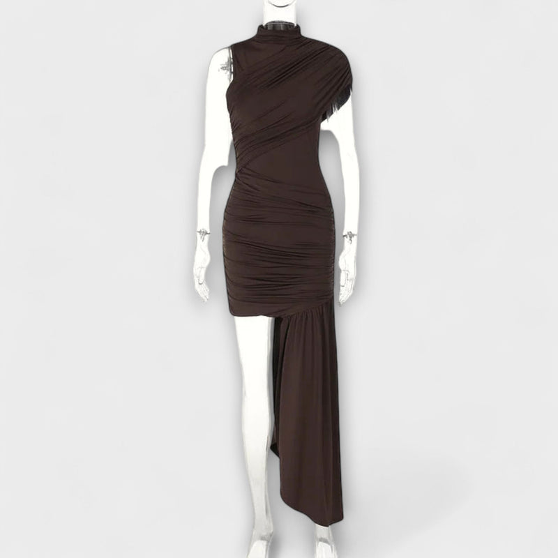 Lila - Vestito elegante e aderente con scollatura rotonda e plissettature