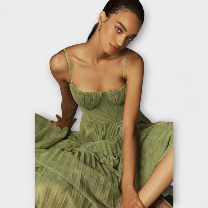 Marilyn - Abito Midi in Tulle con Gonna Plissettata e Design a Bustier