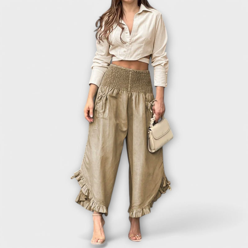 Jaya - Pantaloni in lino larghi con pieghe alla moda