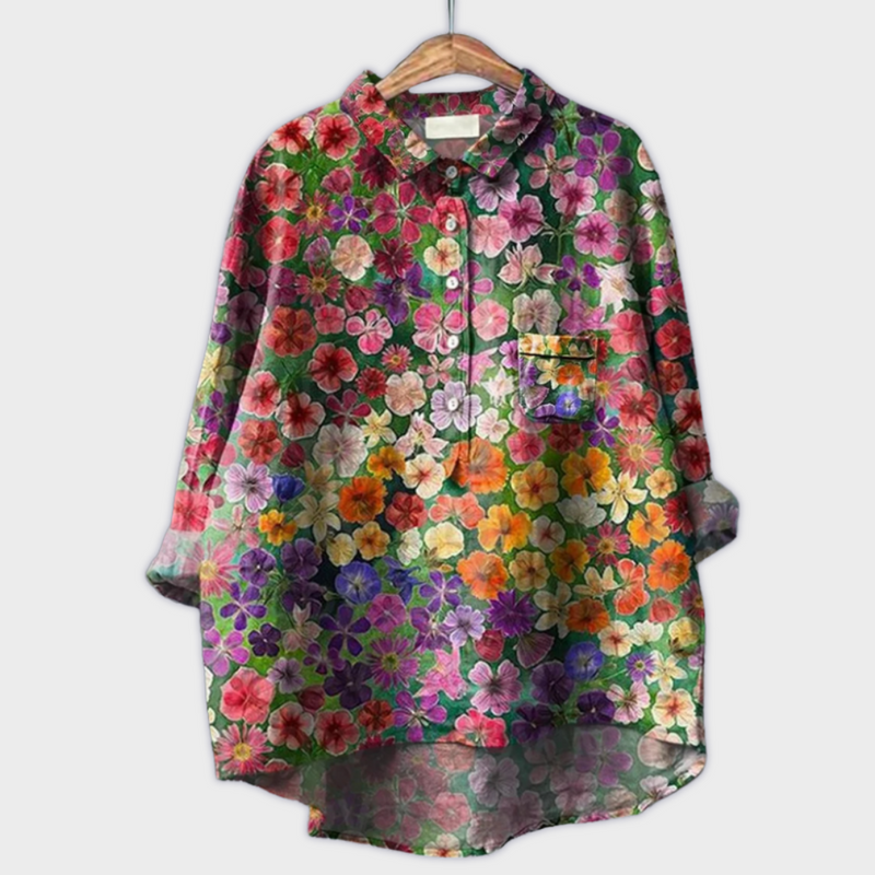 Magdalena - Blusa da donna realizzata a mano con design floreale