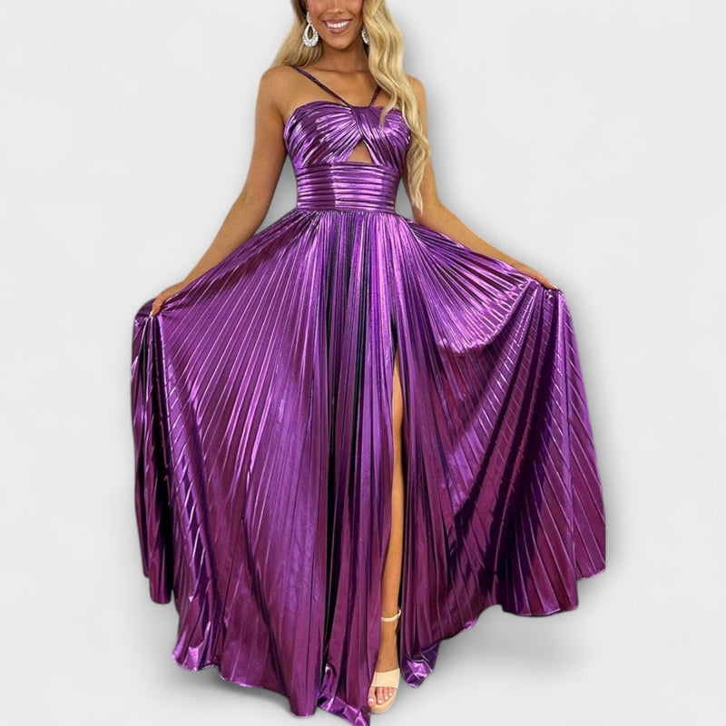 Maxi abito con tessuto metallico