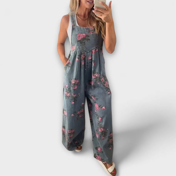 Bethany - Tuta in denim con stampa floreale