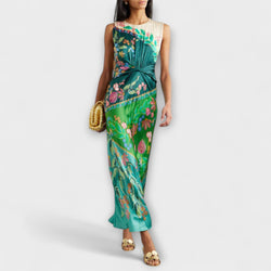 Aisling - Elegante Vestito Maxì con Fiori Drappeggiato e Torcigliato