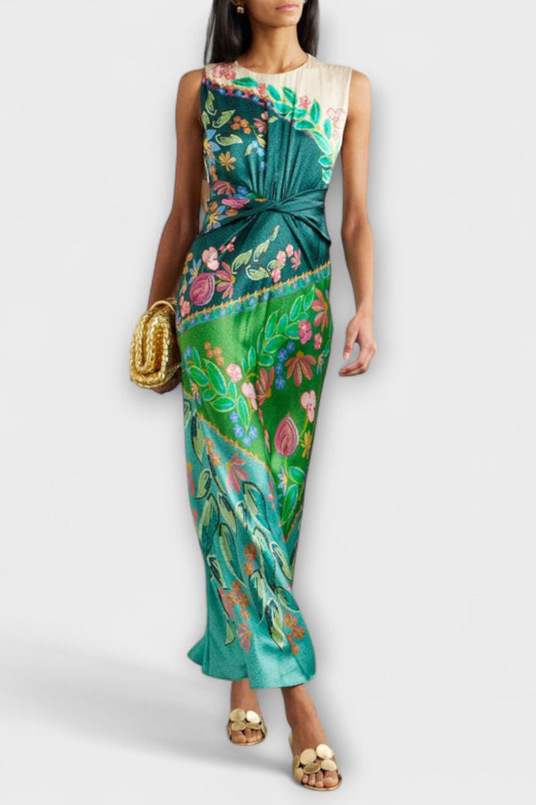 Aisling - Elegante Vestito Maxì con Fiori Drappeggiato e Torcigliato