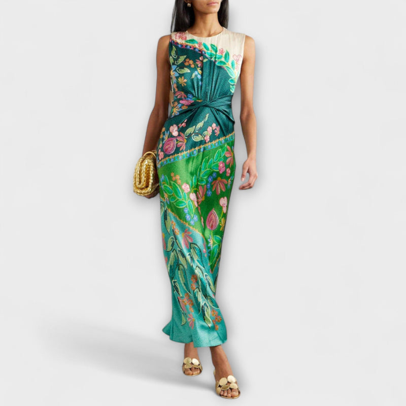 Aisling - Elegante Vestito Maxì con Fiori Drappeggiato e Torcigliato