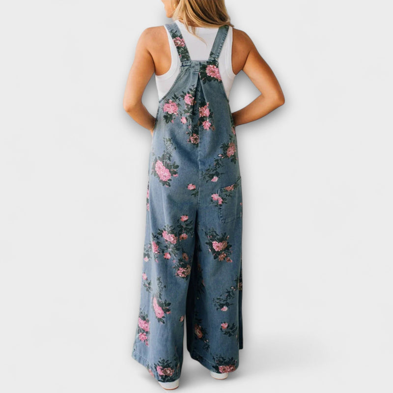 Bethany - Tuta in denim con stampa floreale
