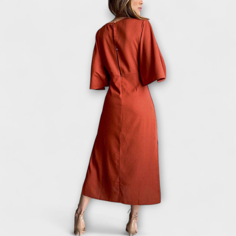 Holly - Abito casual in cotone-lino con scollatura a V e lacci