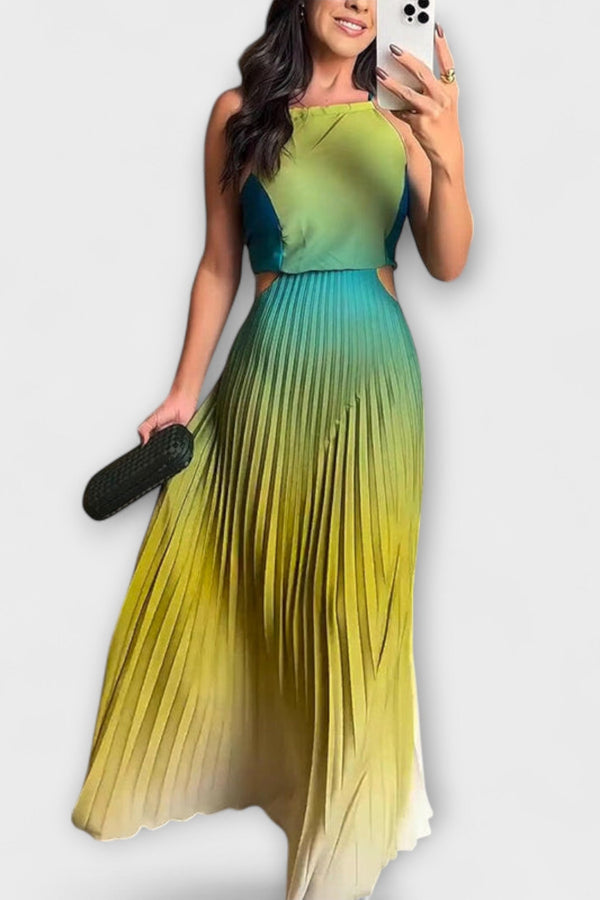 Haven - Elegante vestito maxi con spalline e degradé