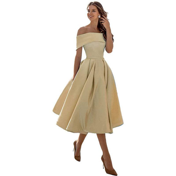 Romy - Elegante vestito maxi drappeggiato off-the-shoulder