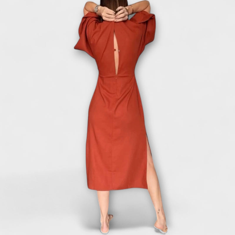 Holly - Abito casual in cotone-lino con scollatura a V e lacci