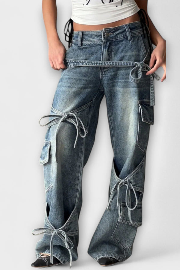 Paloma - Jeans in denim utilitari con dettaglio di nodo