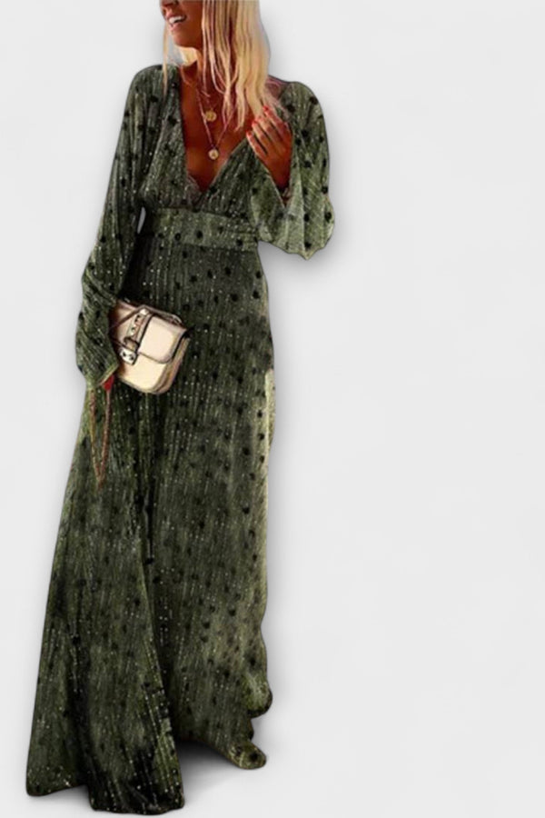 Elegante vestito lungo con stampa a pois
