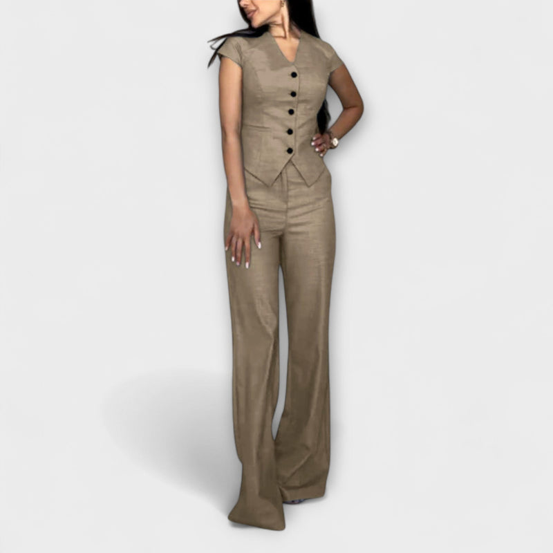 Ivy - Completo di top e pantaloni con scollo a V elegante