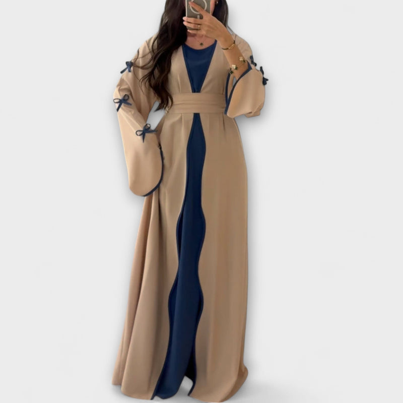 Jasmin - Elegante duo di cardigan e vestito con decorazione di fiocchi