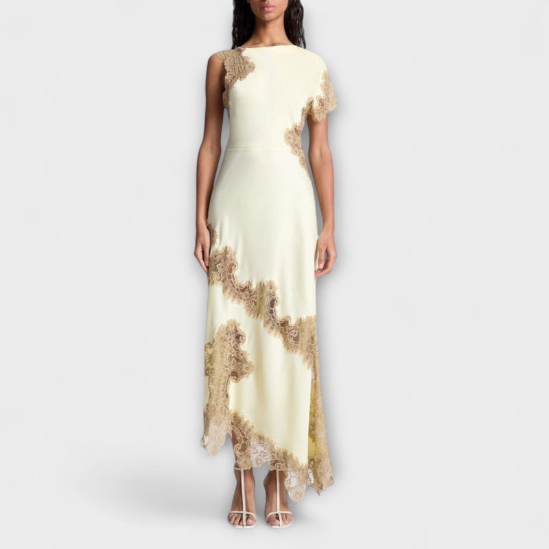 Margaret - Vestito lungo con accenti di raso e pizzo