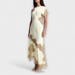 Margaret - Vestito lungo con accenti di raso e pizzo