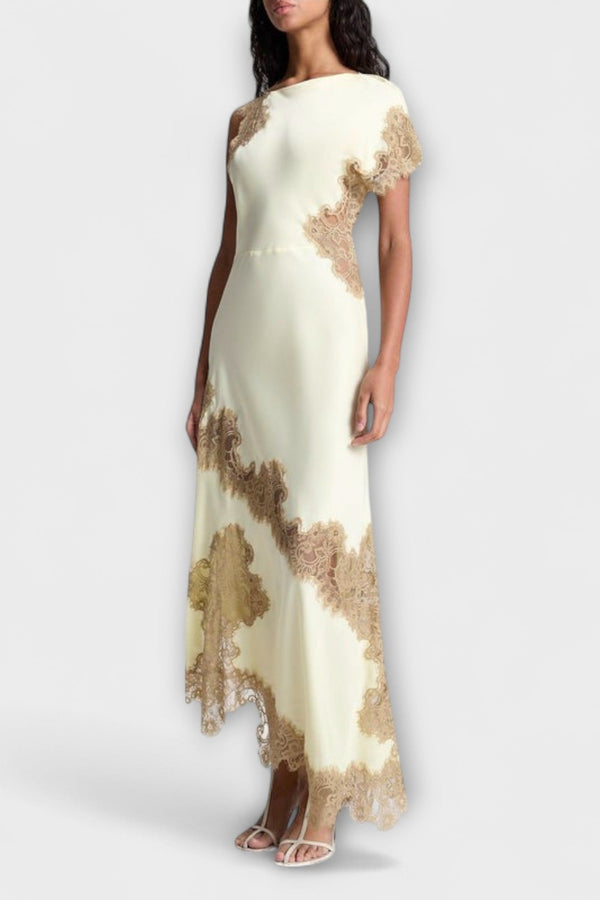 Margaret - Vestito lungo con accenti di raso e pizzo