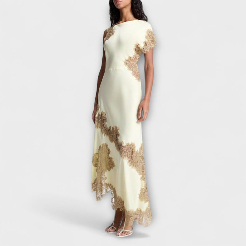 Margaret - Vestito lungo con accenti di raso e pizzo