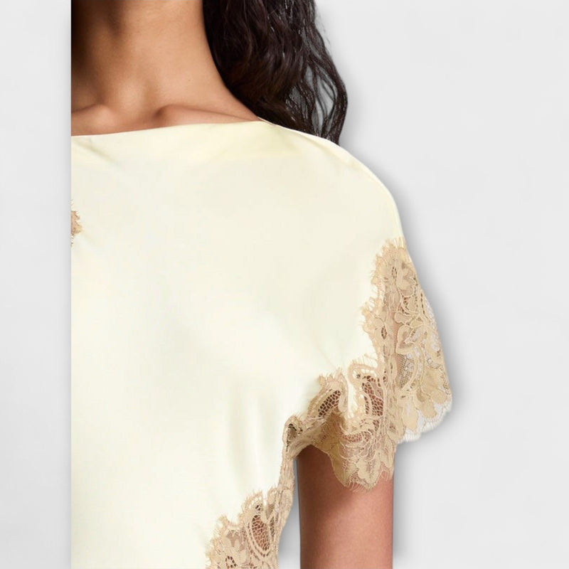 Margaret - Vestito lungo con accenti di raso e pizzo